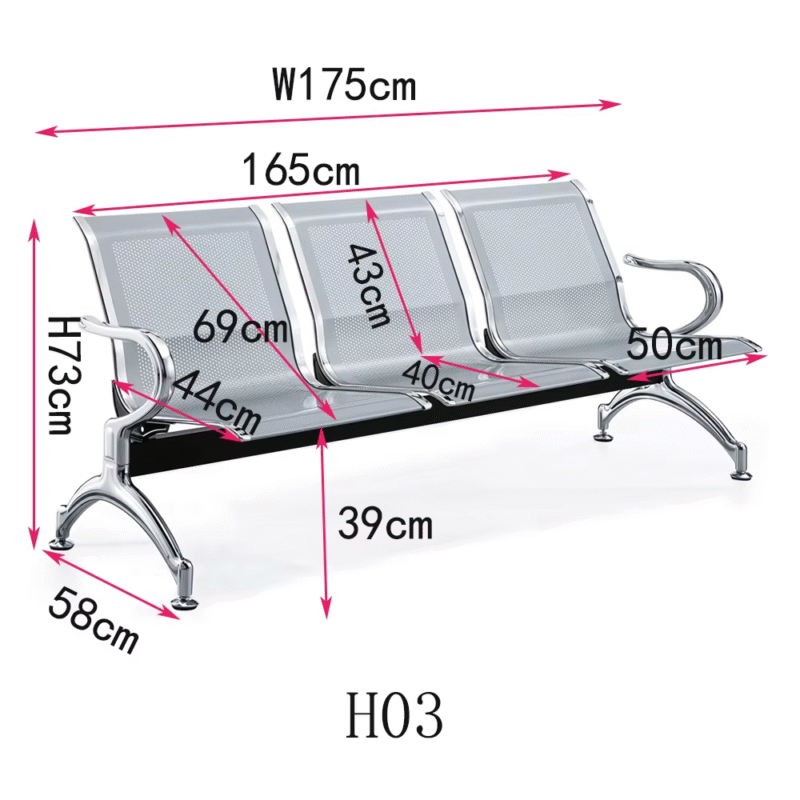 Stainless Steel Hospital Airport 3-seater Waiting Chair - Image 4